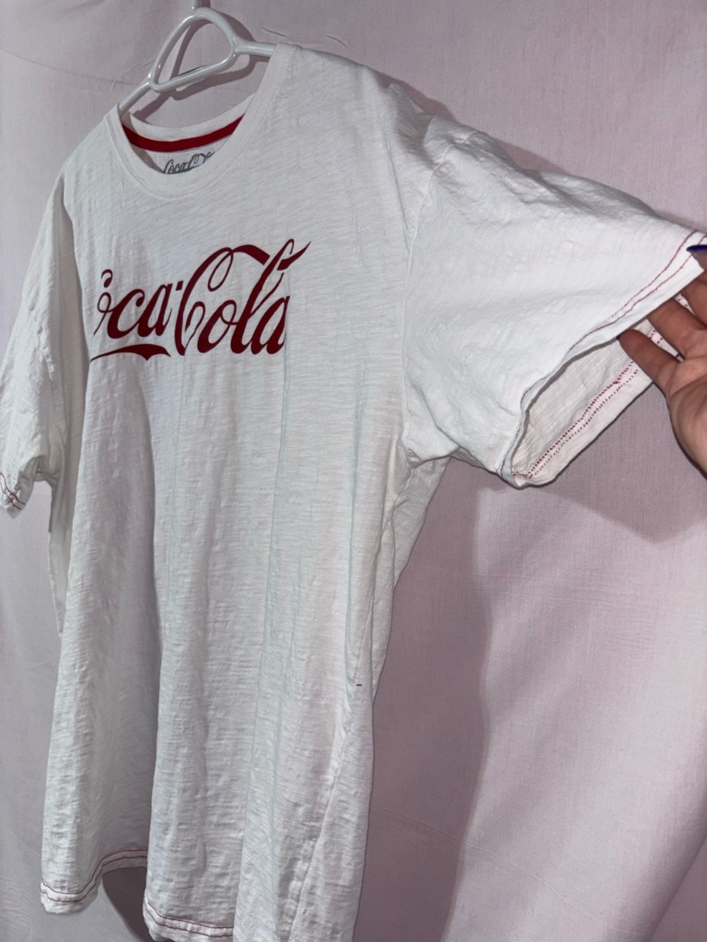 Coca Cola White Tee with Red Logo and Stitching - Picture 3 of 9